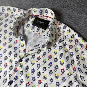 Maceoo Men's White French Bulldog Print Short Sleeve Button Up Shirt 3/M‎